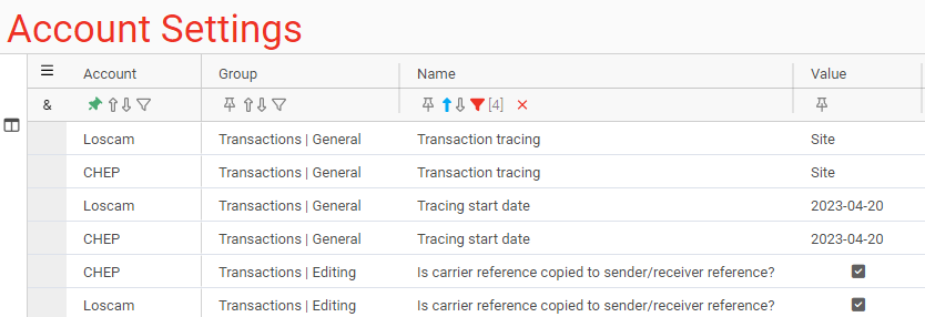 Tracing Account Settings