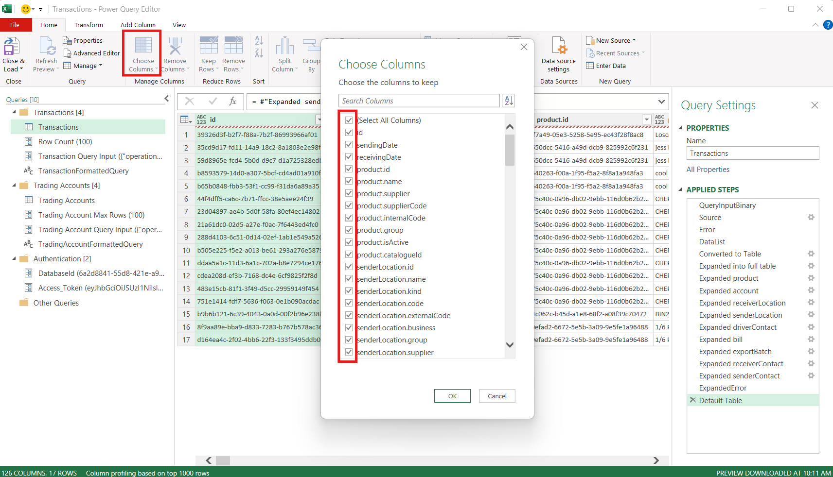 Excel column select