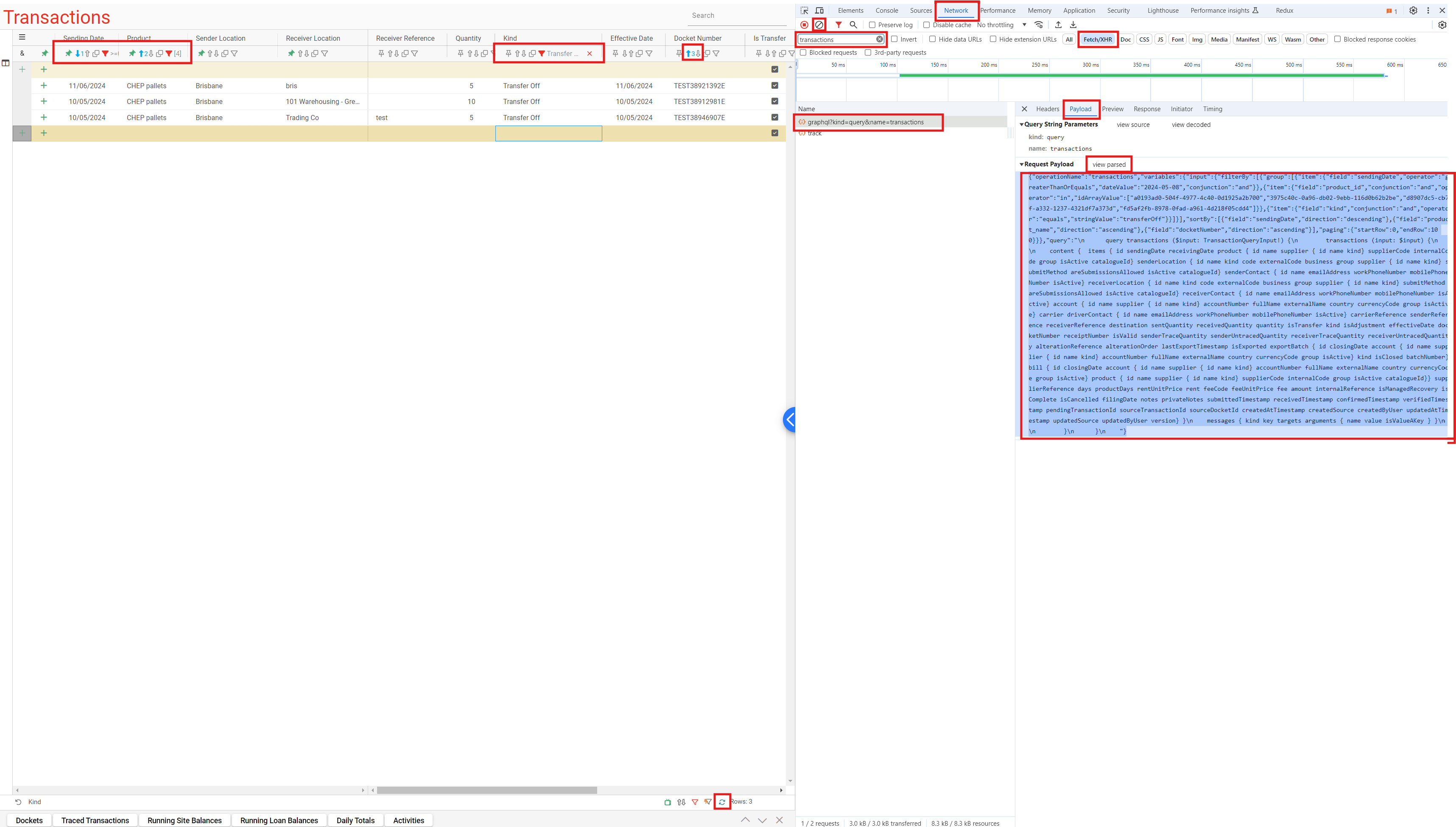 Excel transaction filters