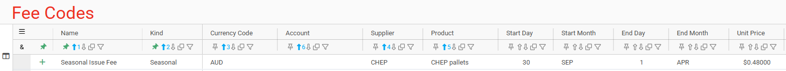 Fee Code - Issue Seasonal