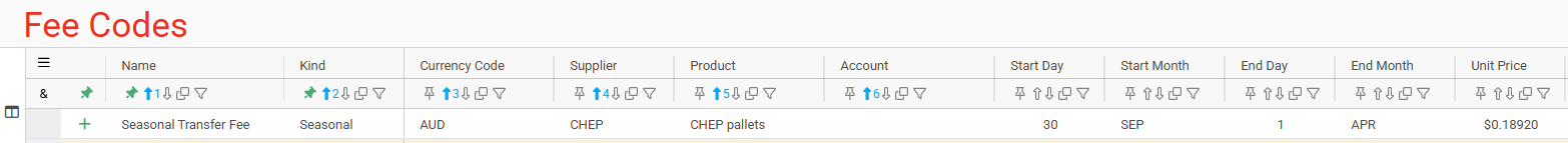 Fee Code - Standard Seasonal