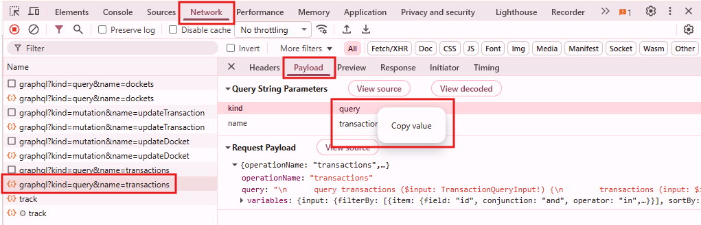 Payload copy query