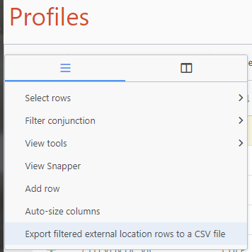 Profile Accounts menu
